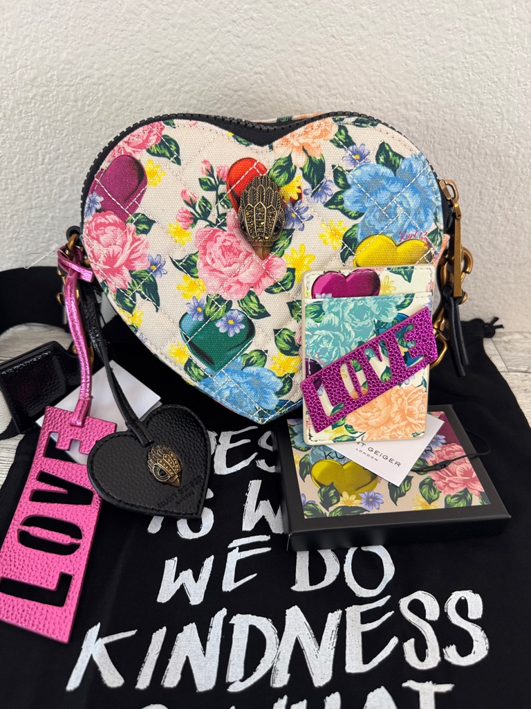 Kurt Geiger “Love” Heart Floral Crossbody Bag & Card Wallet Bundle Nwt